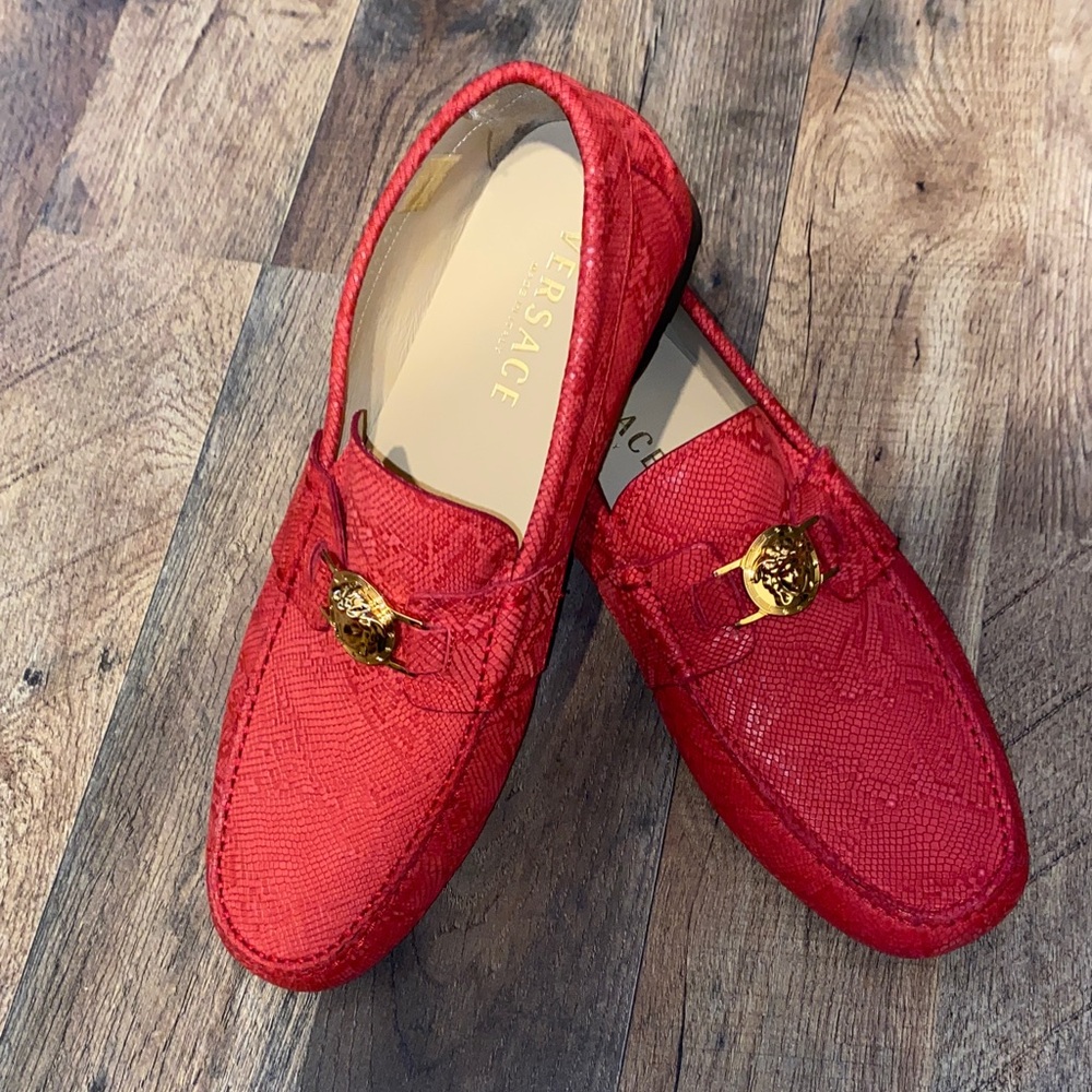 Versace Red Textured Loafers for Men